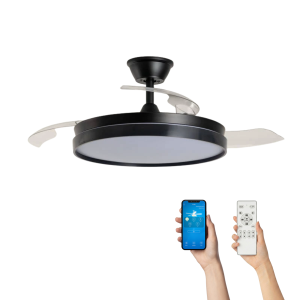 Dimbare plafondventilator Lars Ø106cm – Kwalitatief & Stijlvol – Zwart Transparant (Wifi)