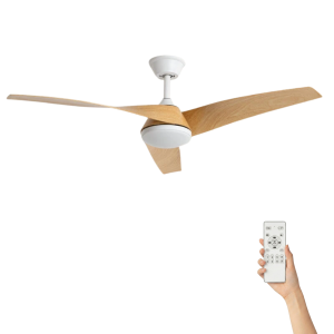 Fluisterstille plafondventilator Felix Ø132cm – Afstandsbediening & Timer – Wit Hout