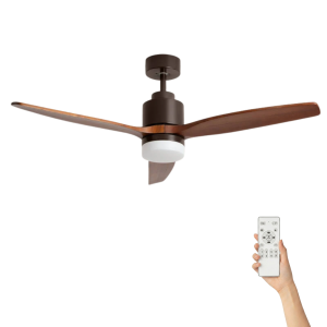 Fluisterstille plafondventilator Tarek Ø132cm – Afstandsbediening & Timer – Bruin Donker Hout
