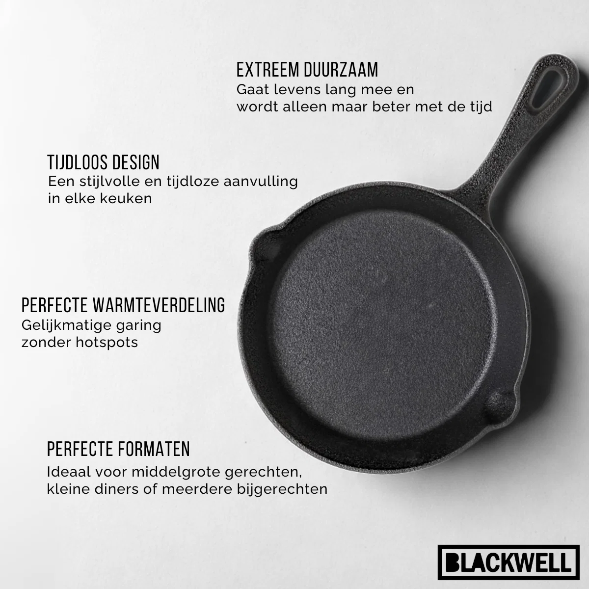 Blackwell Koekenpannenset Skillets Gietijzer 3-Delig ø 16, 20 & 25 cm - geschikt voor alle warmtebronnen - zonder anti-aanbaklaag - Afbeelding 4