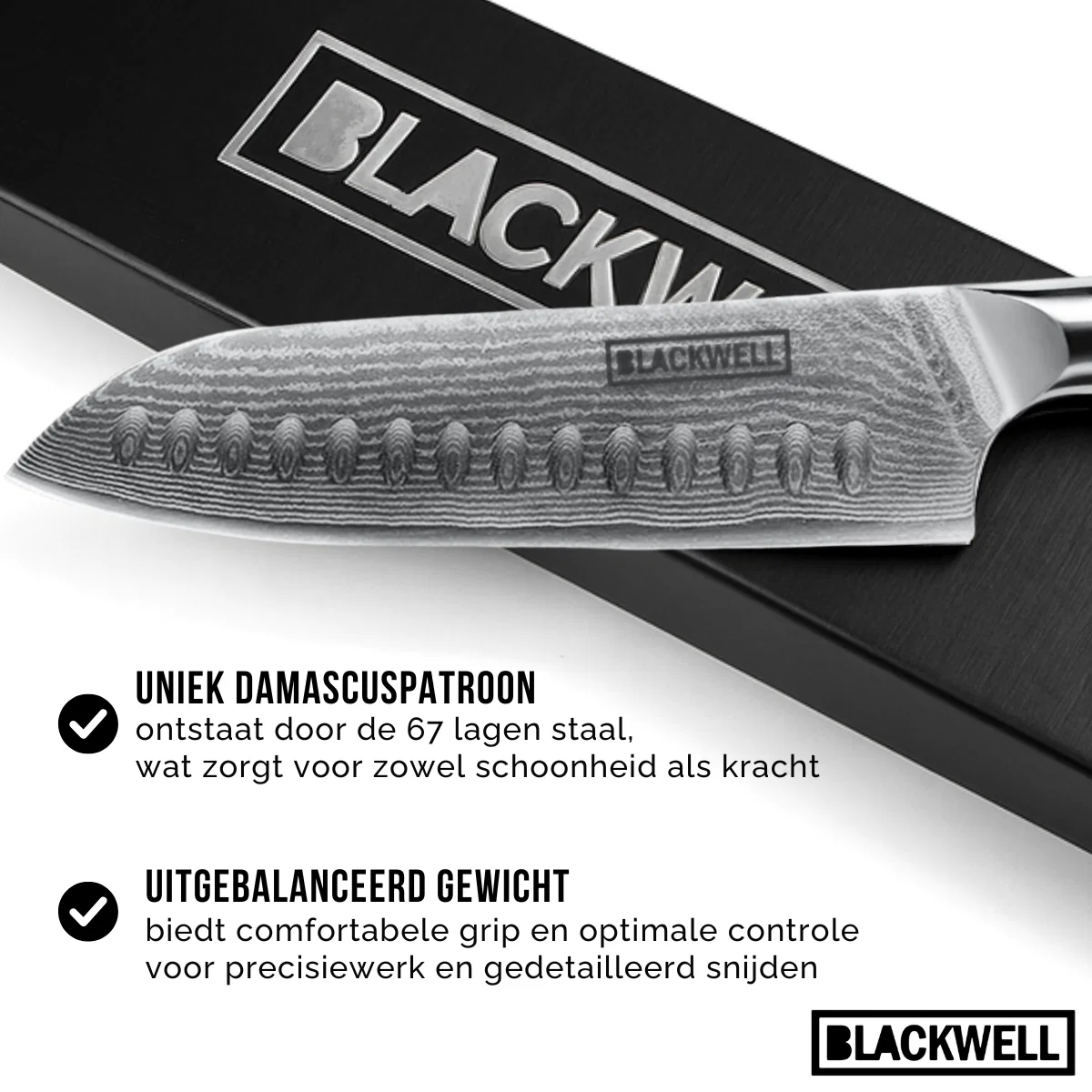 Blackwell Santokumes Japanse stijl - 67 lagen damaststaal - VG10 - 19 cm - Afbeelding 4
