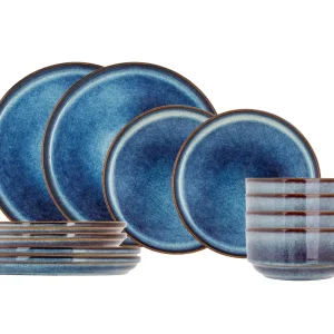 Cosy & Trendy Serviesset Jade Indigo 12-delig / 4 personen - 4 dinerborden, 4 ontbijtborden en 4 kommen