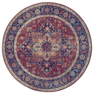 Vintage Vloerkleed Anthea Rond - Rood/Blauw